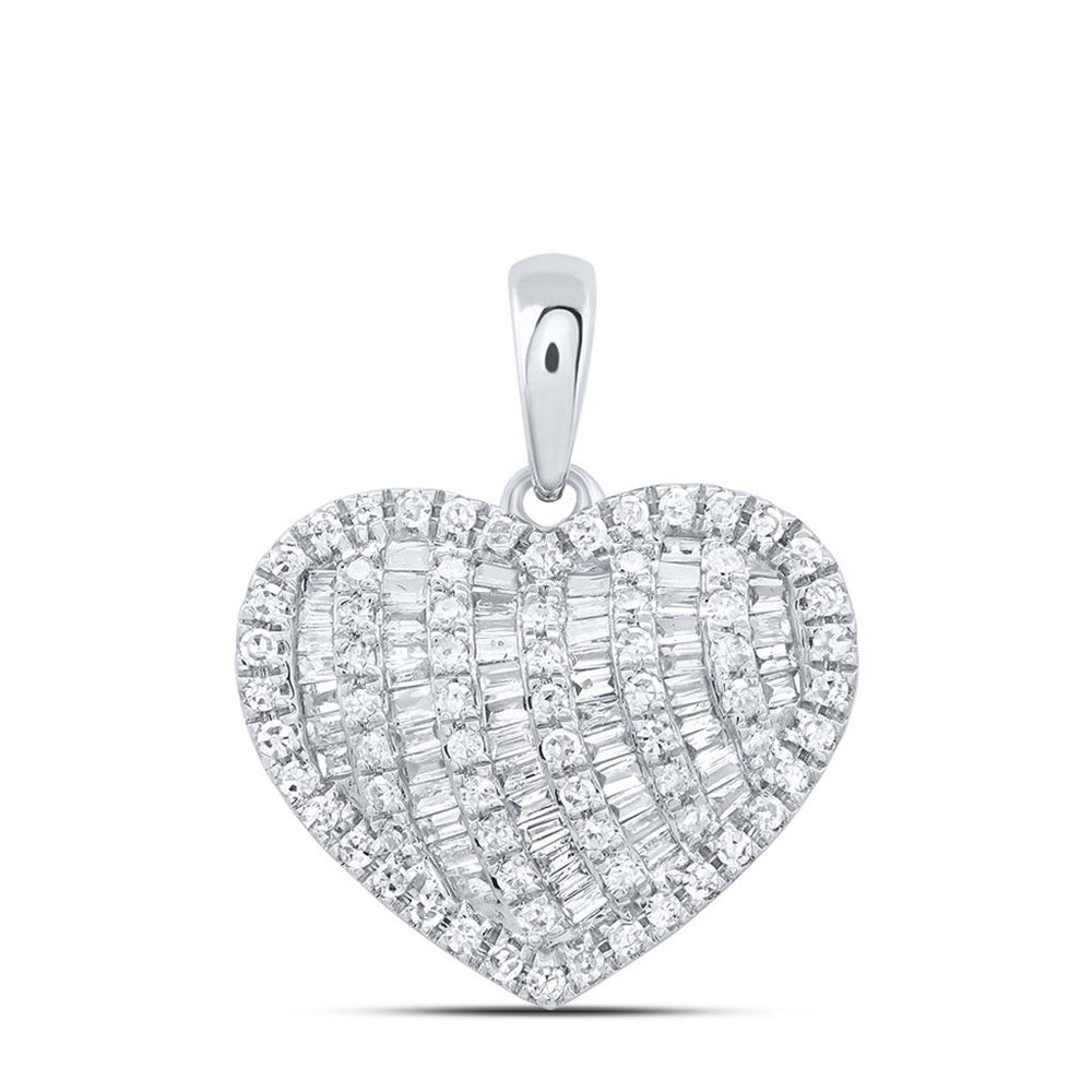 10K White Gold Natural Diamond Heart Pendant - 1/2 Carat Total Diamond Weight