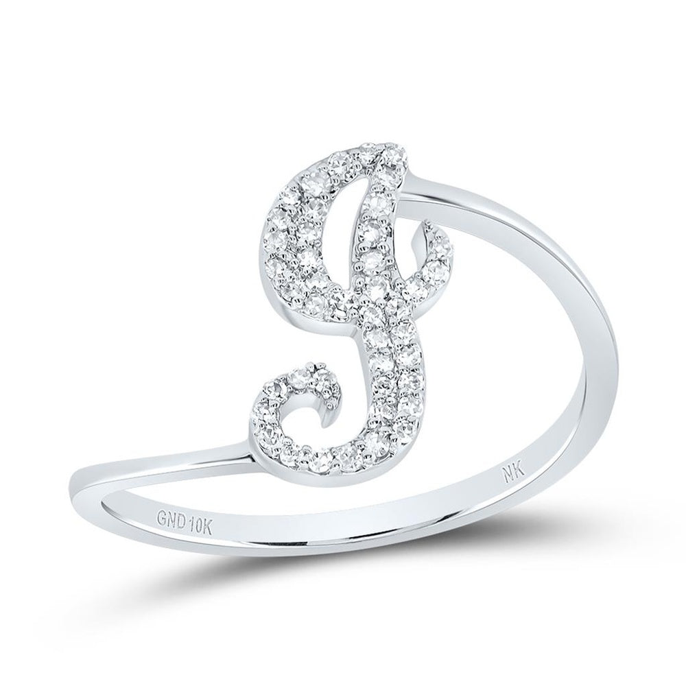 10K White Gold Natural Diamond Initial "J" Ring - 1/8 Carat Total Diamond Weight