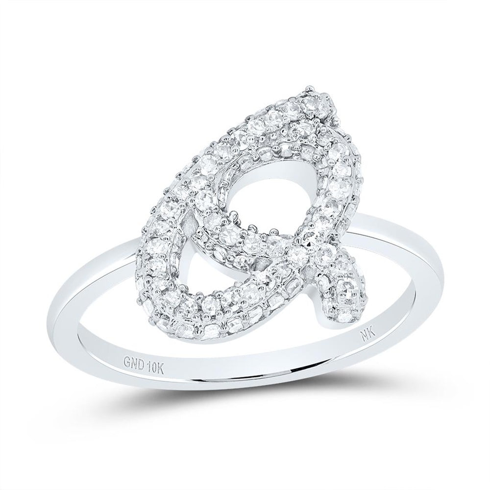 10K White Gold Natural Diamond Initial "Q" Ring - 1/2 Carat Total Diamond Weight