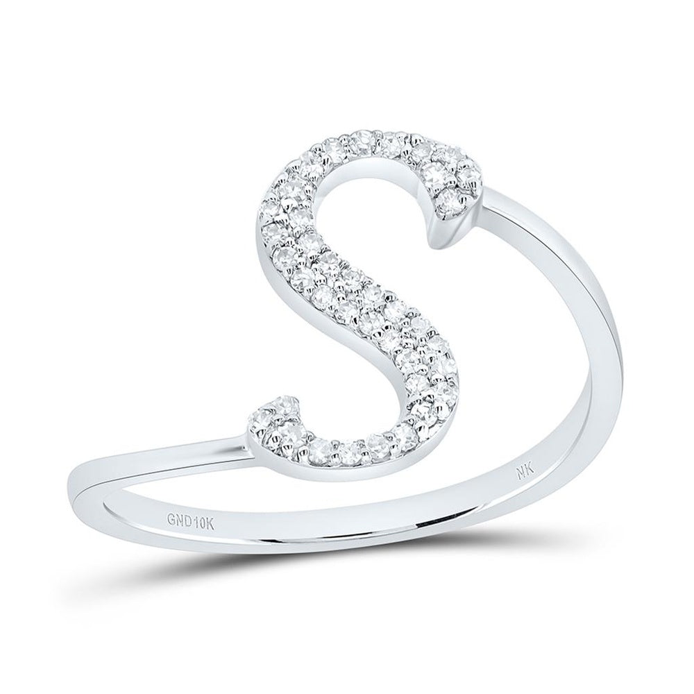 10K White Gold Natural Diamond Initial "S" Ring - 1/8 Carat Total Diamond Weight