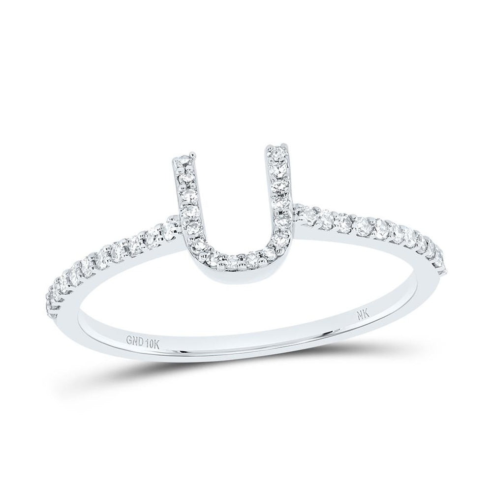 10K White Gold Natural Diamond Initial "U" Ring - 1/7 Carat Total Diamond Weight