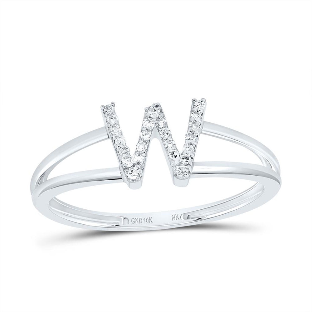 10K White Gold Natural Diamond Initial "W" Ring - 1/10 Carat Total Diamond Weight