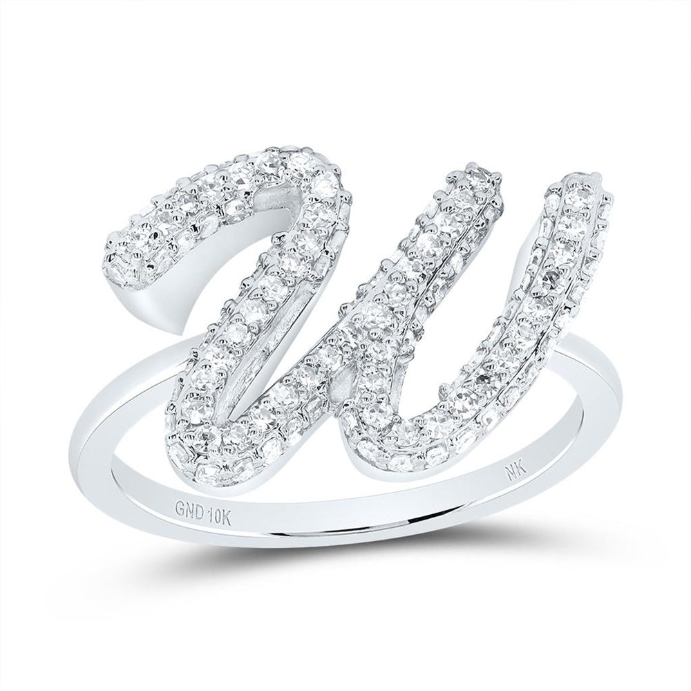 10K White Gold Natural Diamond Initial "W" Ring - 5/8 Carat Total Diamond Weight