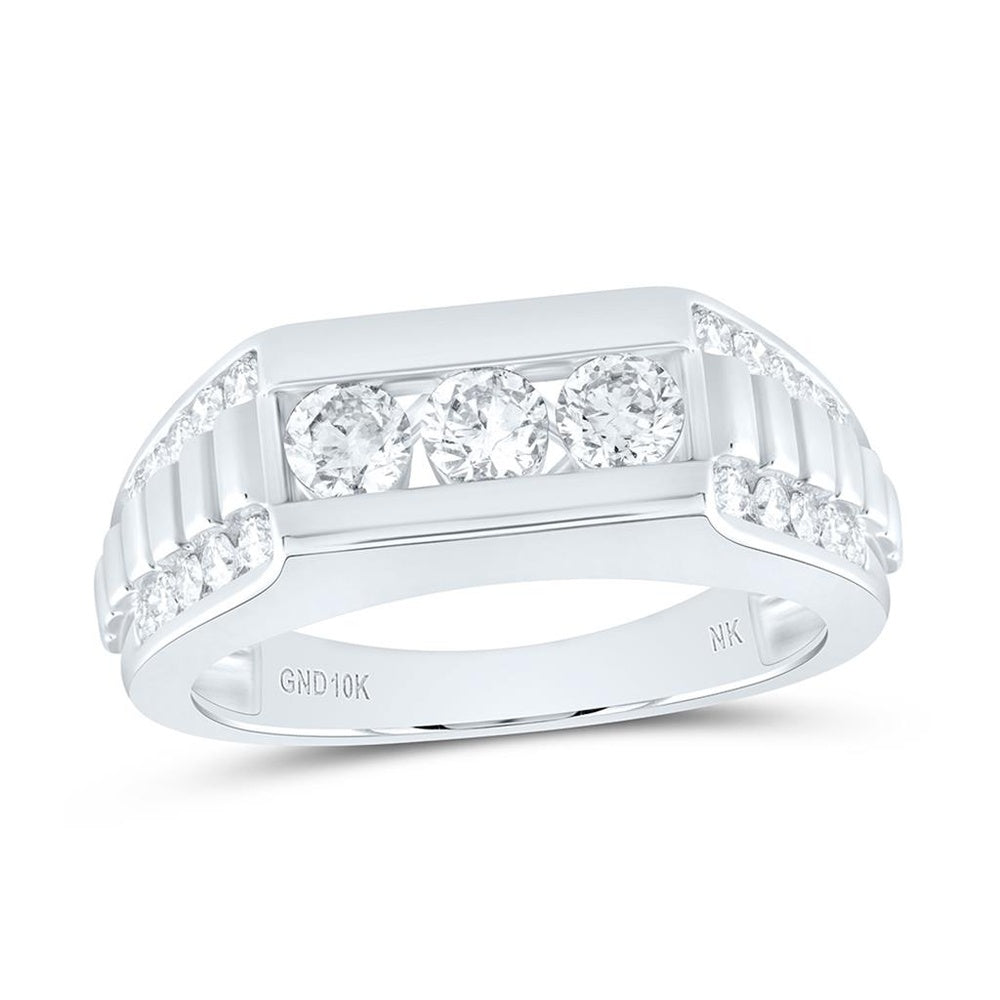 10K White Gold Natural Diamond Men's Ring - 1 1/5 Carat Total Diamond Weight