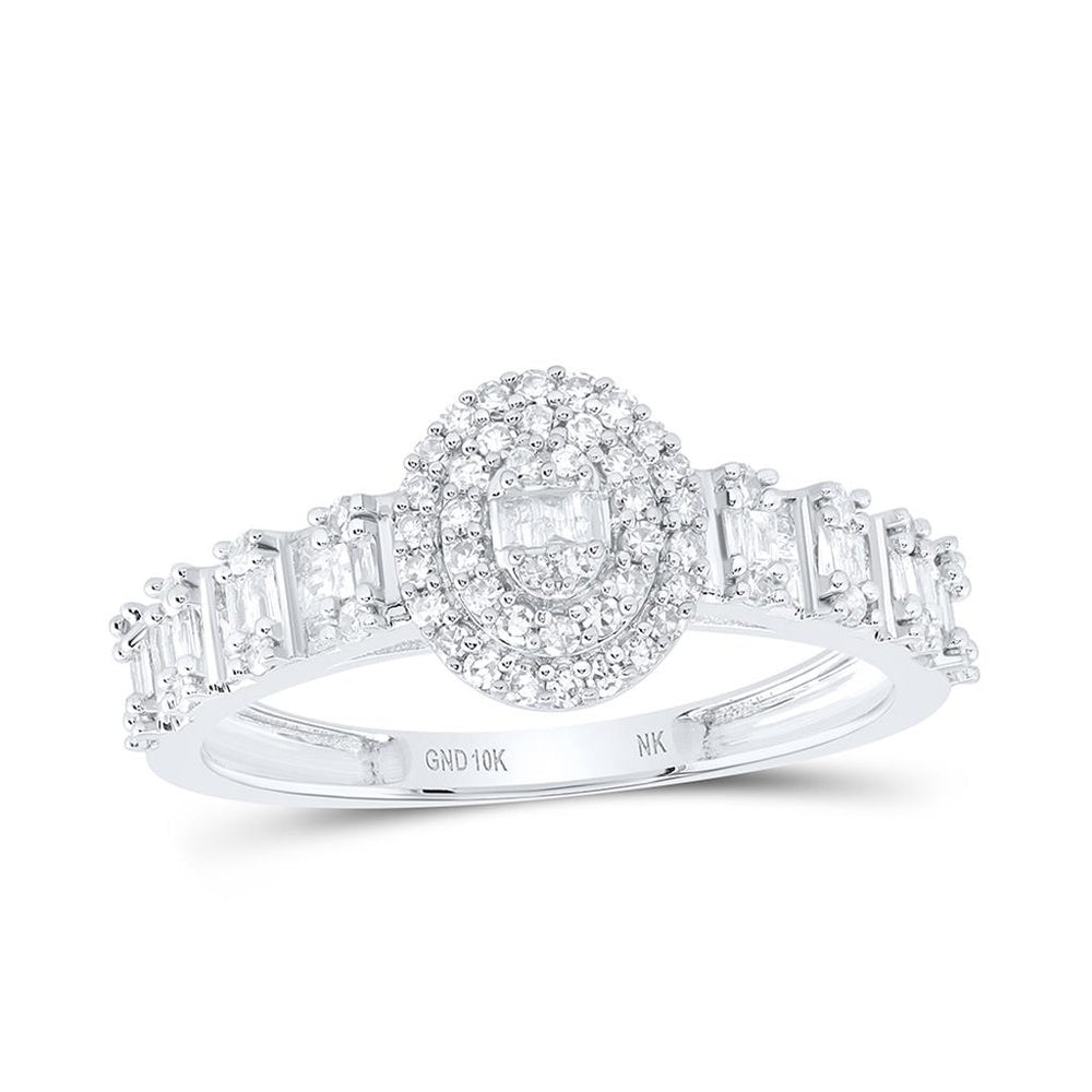 10K White Gold Natural Diamond Oval Ring - 1/2 Carat Total Diamond Weight