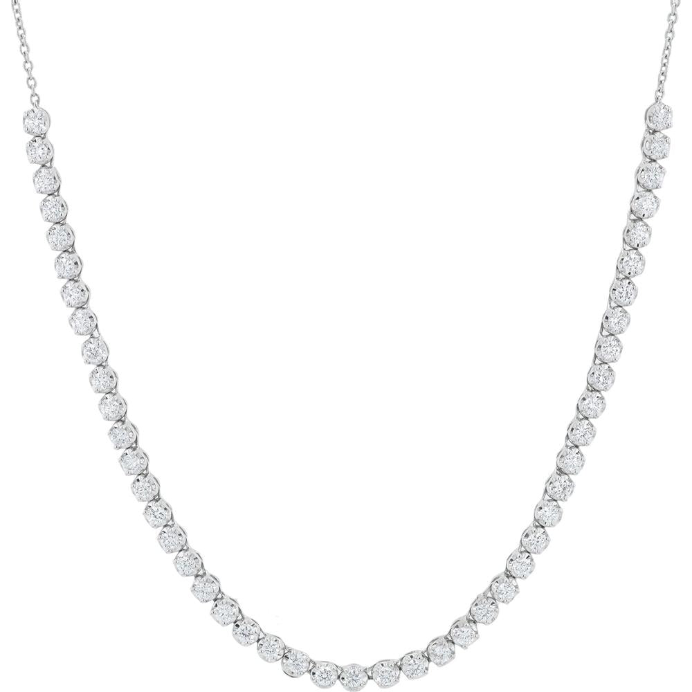 10K White Gold Necklace with 1.50 Carats Lab Grown Round Diamonds - Prong Set Continuous Design