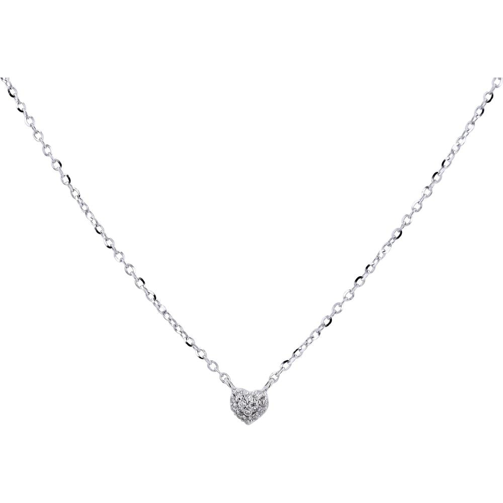 10K White Gold Necklace with Heart Pendant and 0.04 Carats Total Diamond Weight