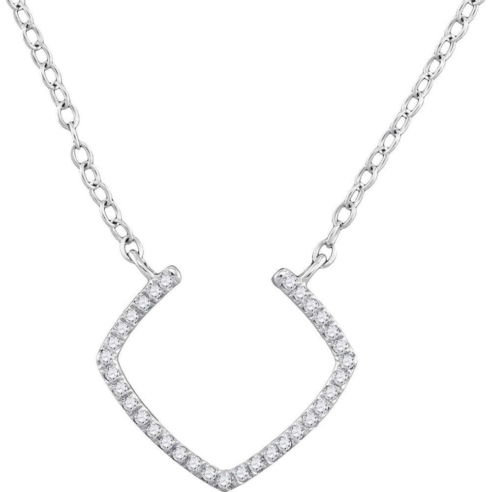 10K White Gold Necklace with Prong-Set Round Diamonds in Open Geometric Frame - 0.10 Carat Total Diamond Weight