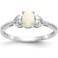 10K White Gold Opal and Diamond Ring with Oval Opal (0.55 Carat) and Round Diamonds (0.01 Carat Total) - Rhodium Plated