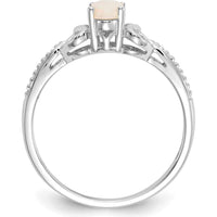 10K White Gold Opal and Diamond Ring with Oval Opal (0.55 Carat) and Round Diamonds (0.01 Carat Total) - Rhodium Plated