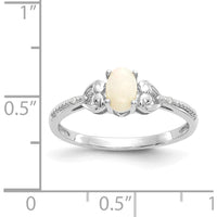 10K White Gold Opal and Diamond Ring with Oval Opal (0.55 Carat) and Round Diamonds (0.01 Carat Total) - Rhodium Plated