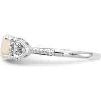 10K White Gold Opal and Diamond Ring with Oval Opal (0.55 Carat) and Round Diamonds (0.01 Carat Total) - Rhodium Plated
