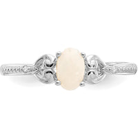 10K White Gold Opal and Diamond Ring with Oval Opal (0.55 Carat) and Round Diamonds (0.01 Carat Total) - Rhodium Plated