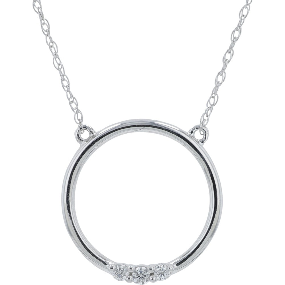 10K White Gold Open Circle Pendant Necklace with Prong-Set Round Diamonds - 0.05 Carat Total Diamond Weight