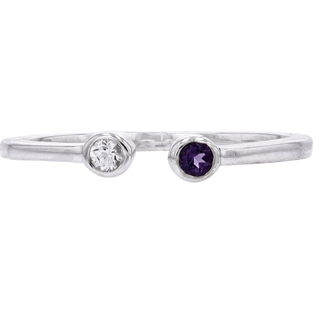 10K White Gold Open Cuff Ring with Amethyst and White Topaz - 0.50 Carat Total Gem Weight