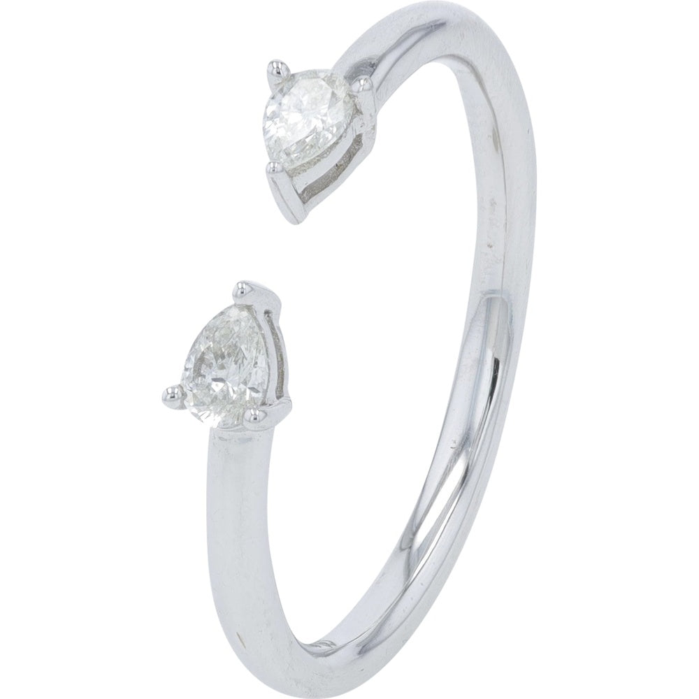 10K White Gold Open Cuff Ring with Prong-Set Pear-Cut Diamonds - 0.20 Carat Total Diamond Weight