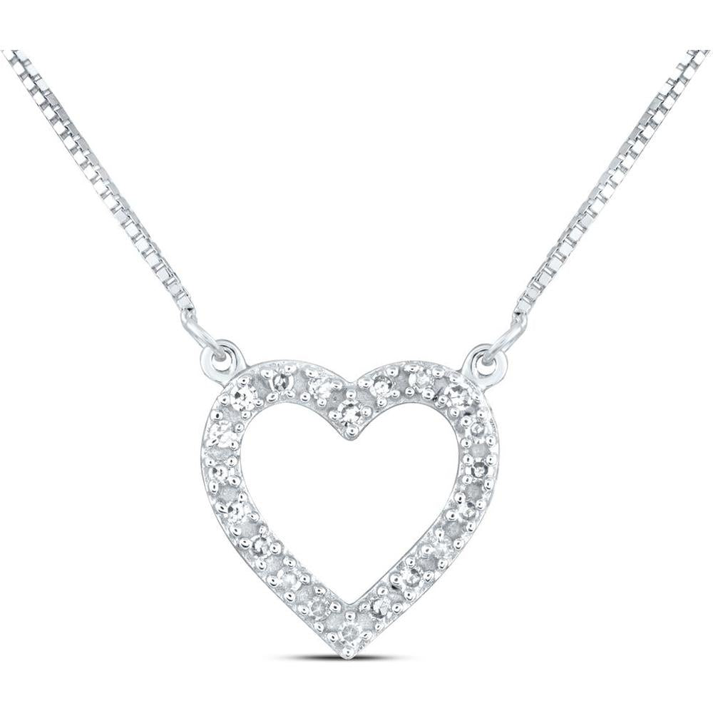 10K White Gold Open Heart Necklace with Prong-Set Round Diamonds - 1/12 Carat Total Diamond Weight