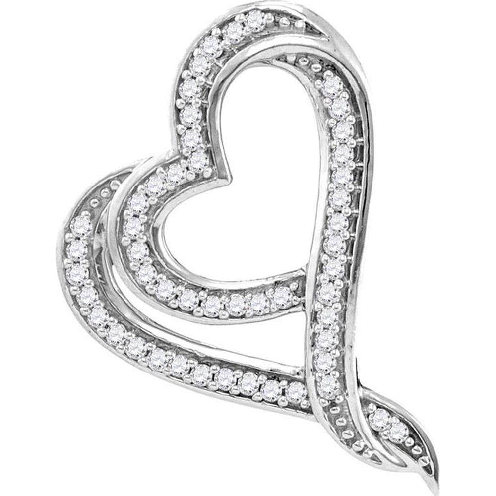 10K White Gold Open Heart Pendant with Pavé-Set Round Diamonds - 1/8 Carat Total Diamond Weight