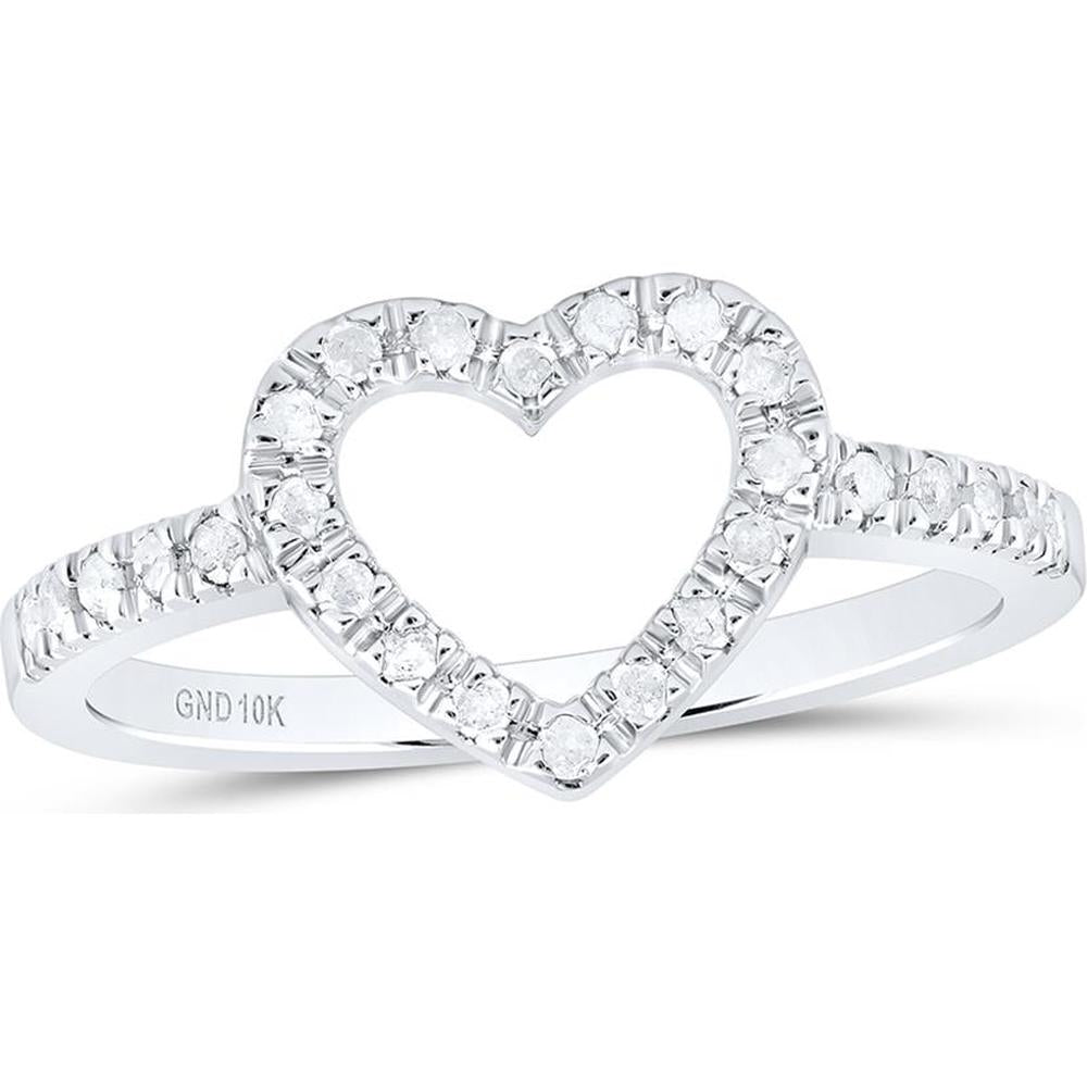 10K White Gold Open Heart Ring with Prong-Set Round Diamonds - 1/5 Carat Total Diamond Weight