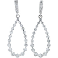10K White Gold Open Teardrop Dangle Earrings with Prong-Set Round Lab Grown Diamonds - 1.00 Carat Total Diamond Weight