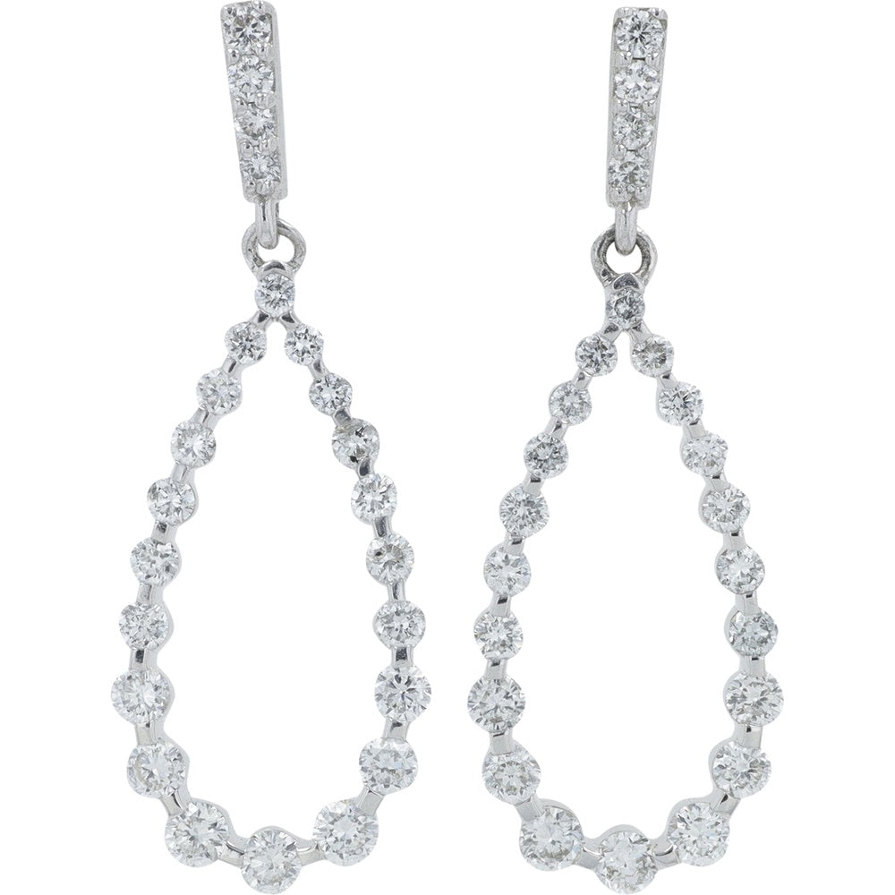 10K White Gold Open Teardrop Dangle Earrings with Prong-Set Round Lab Grown Diamonds - 1.00 Carat Total Diamond Weight