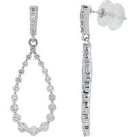 10K White Gold Open Teardrop Dangle Earrings with Prong-Set Round Lab Grown Diamonds - 1.00 Carat Total Diamond Weight
