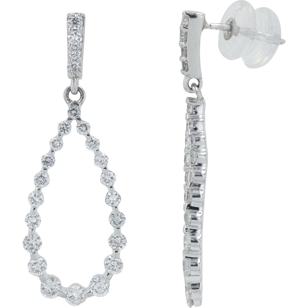 10K White Gold Open Teardrop Dangle Earrings with Prong-Set Round Lab Grown Diamonds - 1.00 Carat Total Diamond Weight