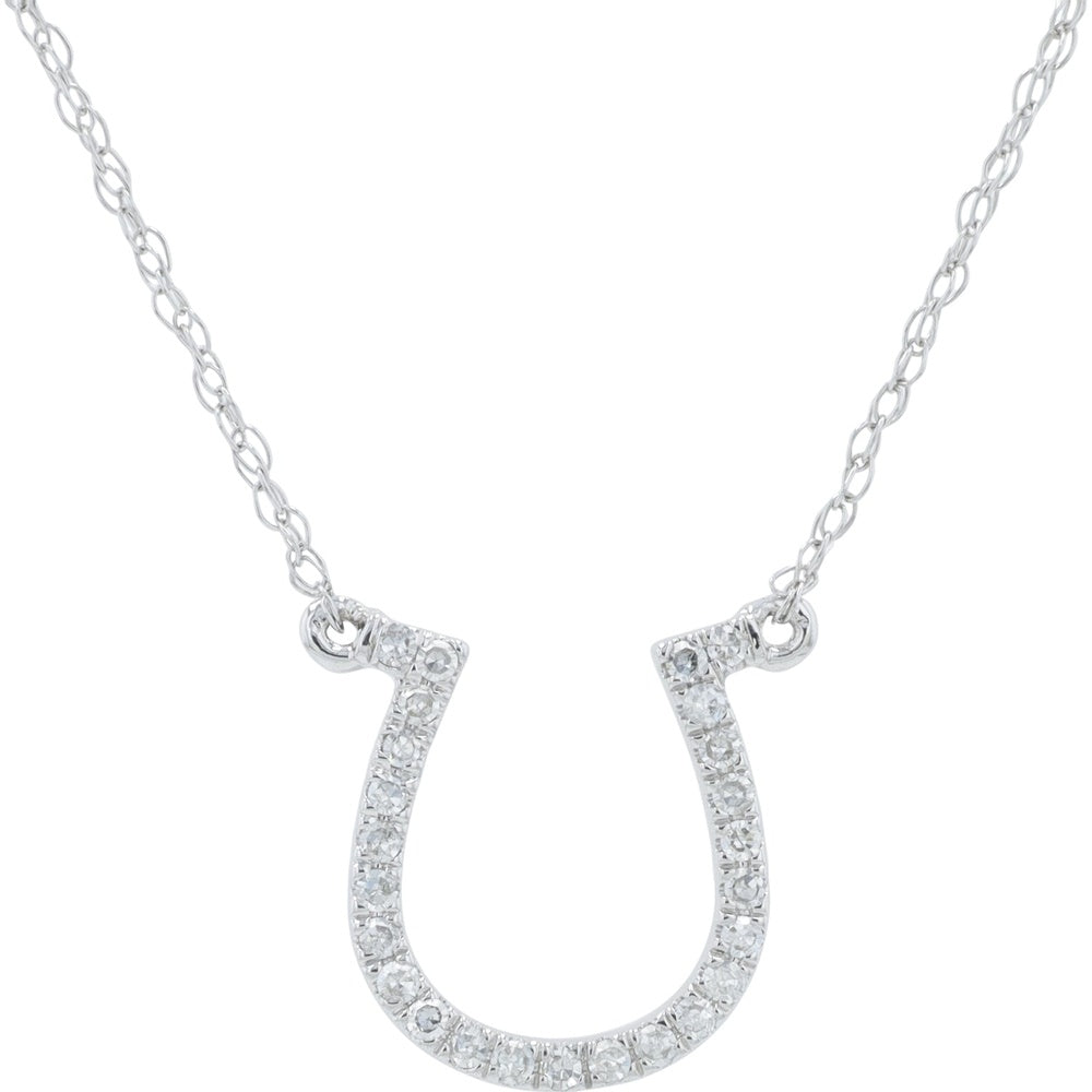 10K White Gold Open U-Shape Pendant Necklace with Prong-Set Round Diamonds - 0.10 Carat Total Diamond Weight