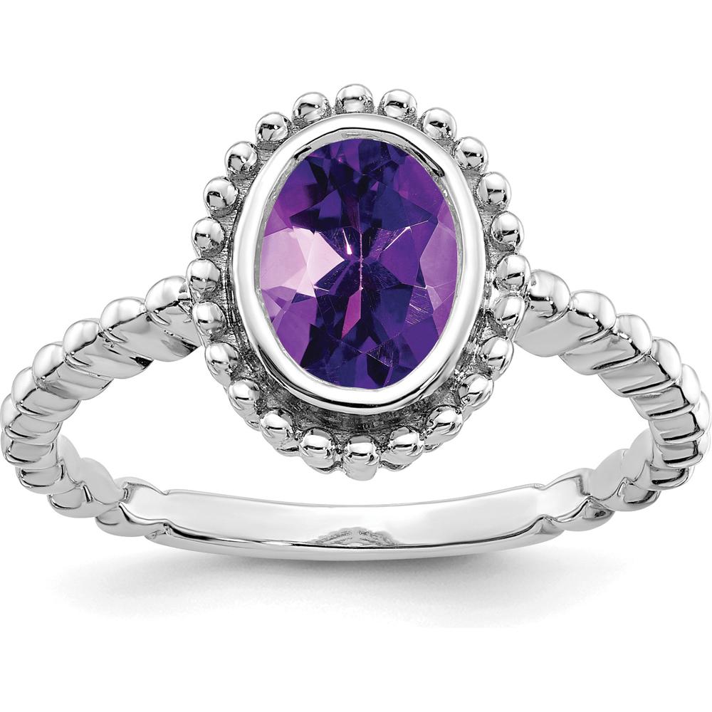 10K White Gold Oval Amethyst Ring - 1 Carat Natural Amethyst in Polished Finish by 0