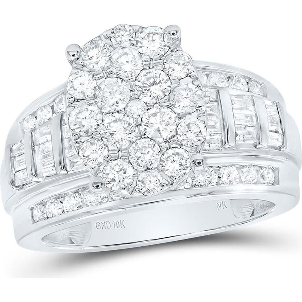 10K White Gold Oval Bridal Engagement Ring with Round and Baguette Diamonds - 2.0 Carat Total Diamond Weight