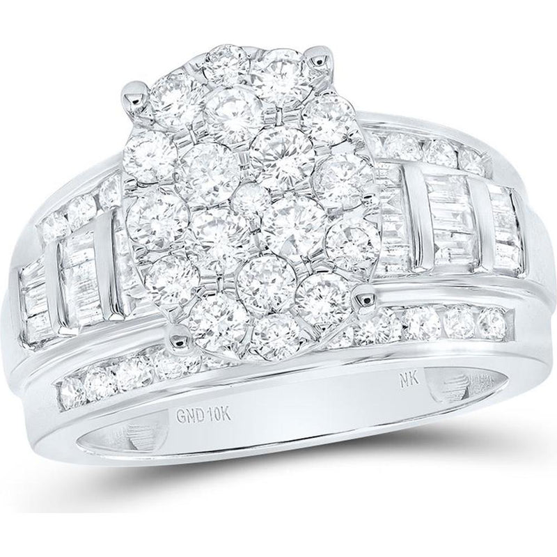 10K White Gold Oval Bridal Engagement Ring with Round and Baguette Diamonds - 2.0 Carat Total Diamond Weight