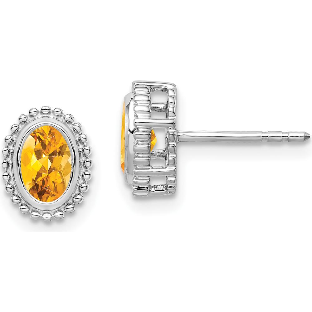 10K White Gold Oval Citrine Post Earrings - 0.48 Carat Total Citrine Weight by Monteluci Fine Jewelry