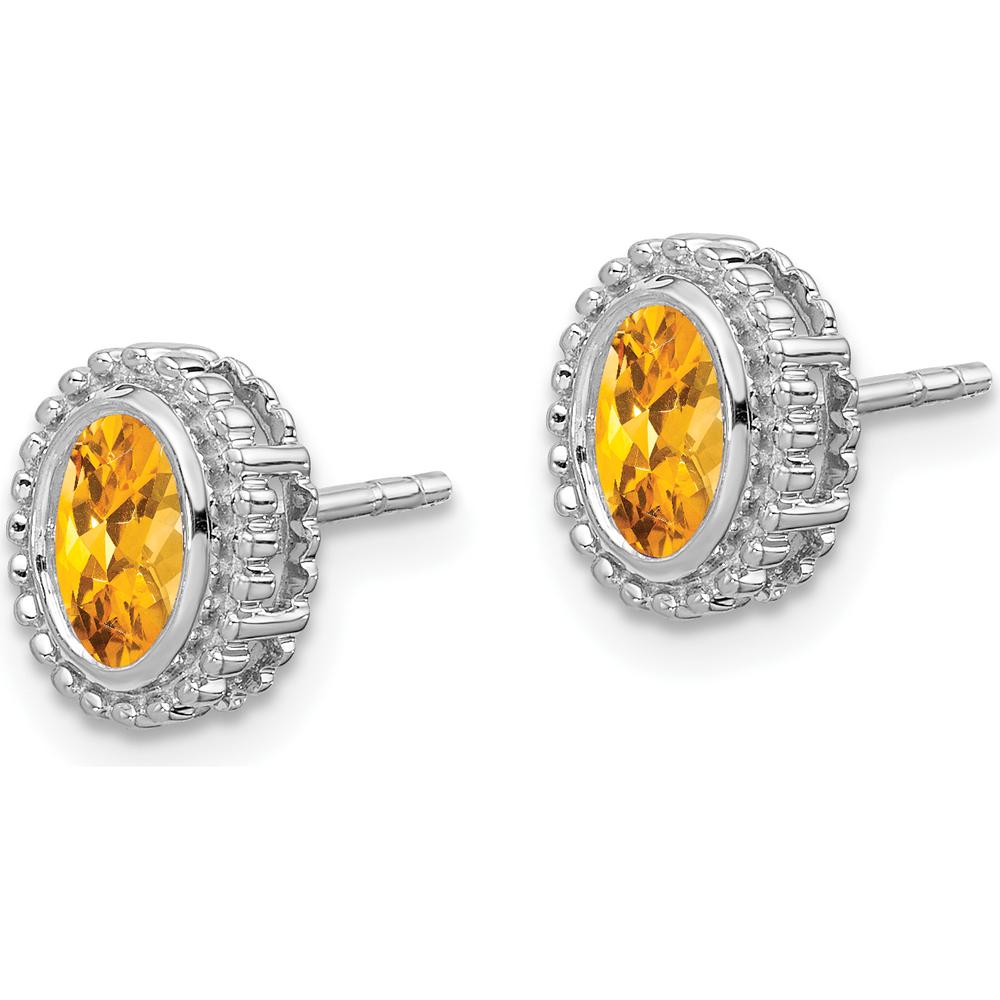 10K White Gold Oval Citrine Post Earrings - 0.48 Carat Total Citrine Weight by Monteluci Fine Jewelry