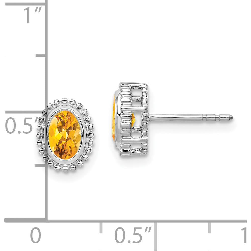 10K White Gold Oval Citrine Post Earrings - 0.48 Carat Total Citrine Weight by Monteluci Fine Jewelry
