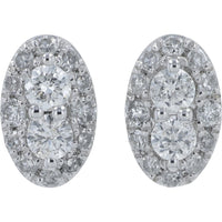 10K White Gold Oval Composite Halo Stud Earrings with Round Diamonds - 0.40 Carat Total Diamond Weight
