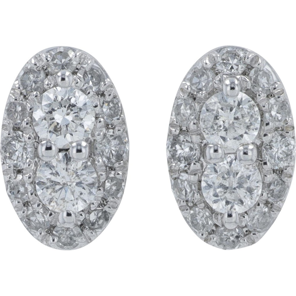 10K White Gold Oval Composite Halo Stud Earrings with Round Diamonds - 0.40 Carat Total Diamond Weight