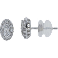 10K White Gold Oval Composite Halo Stud Earrings with Round Diamonds - 0.40 Carat Total Diamond Weight