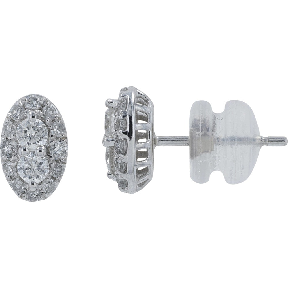 10K White Gold Oval Composite Halo Stud Earrings with Round Diamonds - 0.40 Carat Total Diamond Weight