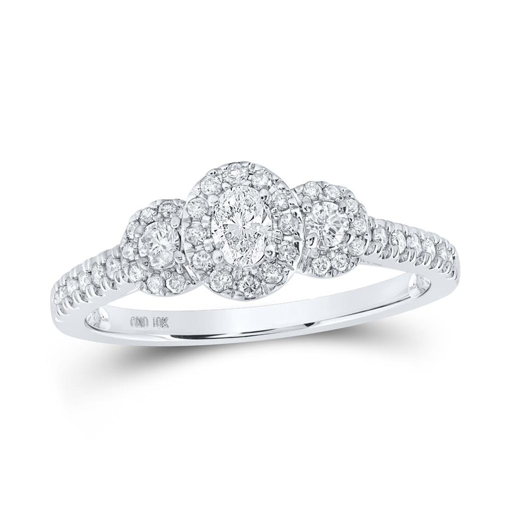10K White Gold Oval Diamond Bridal Ring - 1/2 Carat Total Diamond Weight