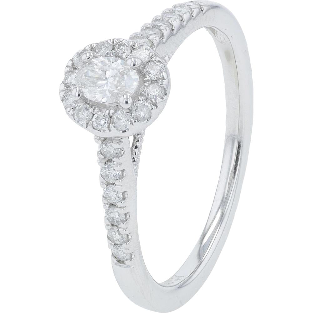 10K White Gold Oval Diamond Engagement Ring with Halo - 0.38 Total Carat Weight