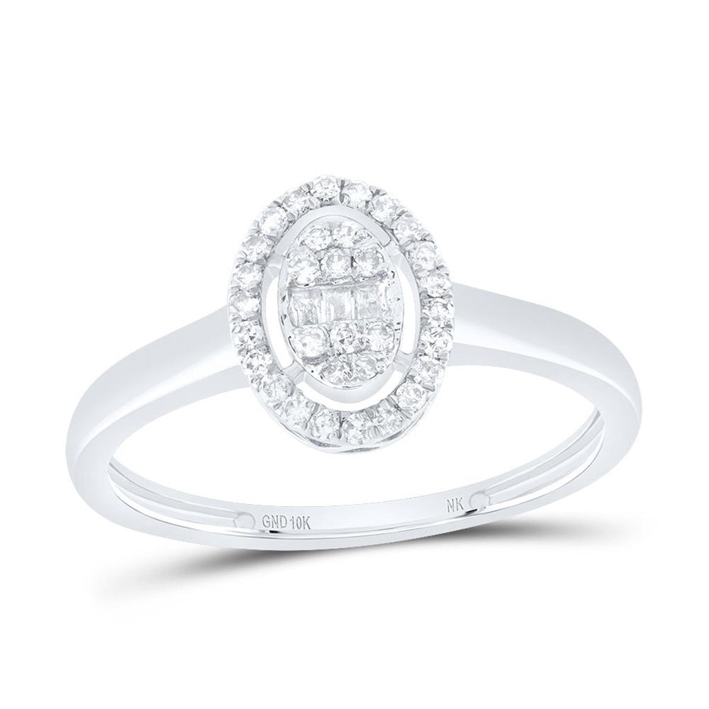 10K White Gold Oval Diamond Ring - 1/5 Carat Total Diamond Weight