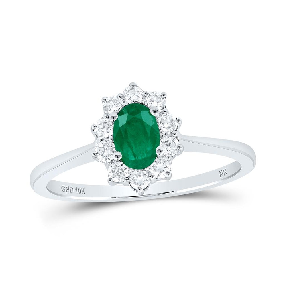 10K White Gold Oval Diamond Ring - 7/8 Carat Total Gemstone Weight