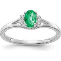 10K White Gold Oval Emerald and Round Diamond Ring - 0.42 Carat Total Emerald Weight, 0.07 Carat Total Diamond Weight by 0