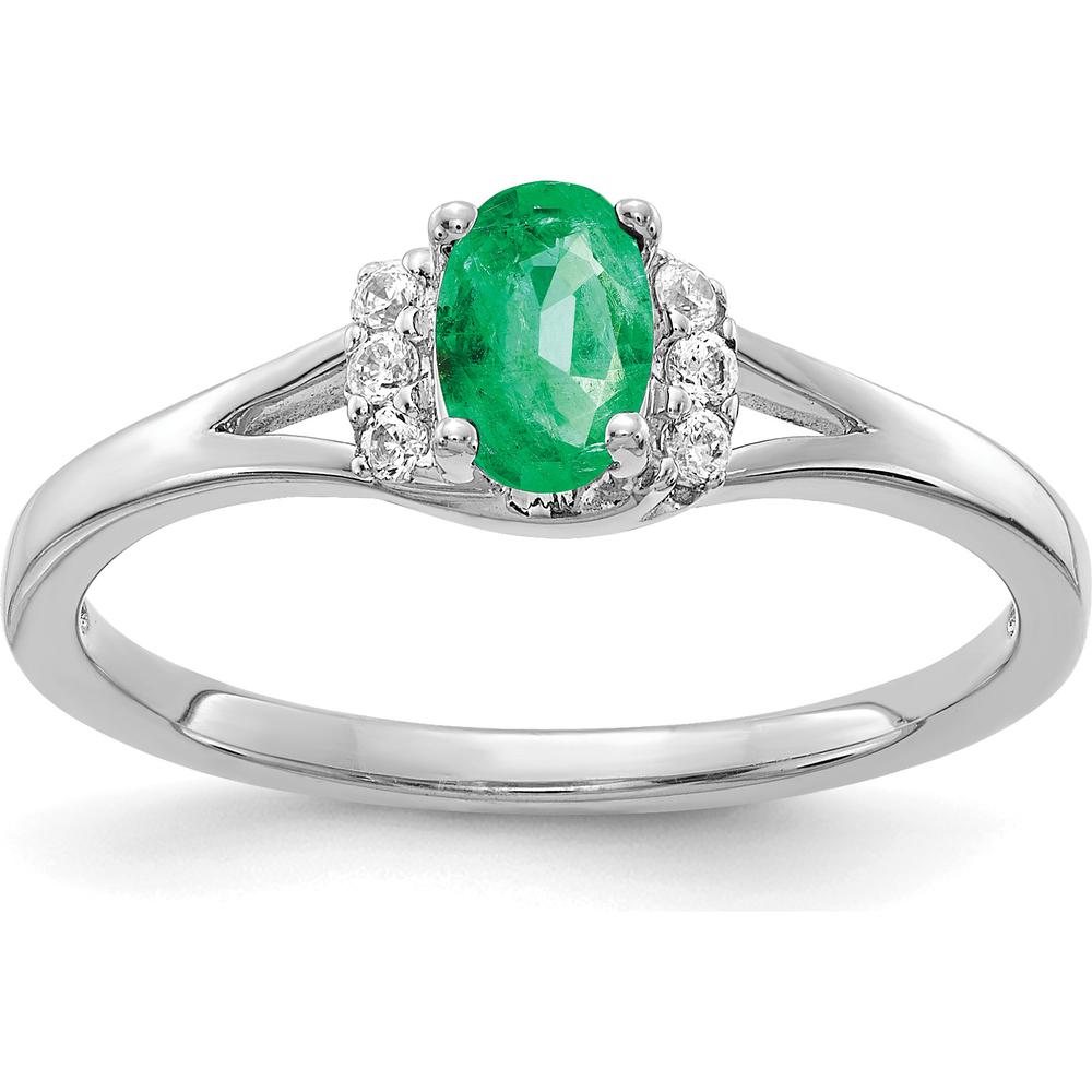 10K White Gold Oval Emerald and Round Diamond Ring - 0.42 Carat Total Emerald Weight, 0.07 Carat Total Diamond Weight by 0