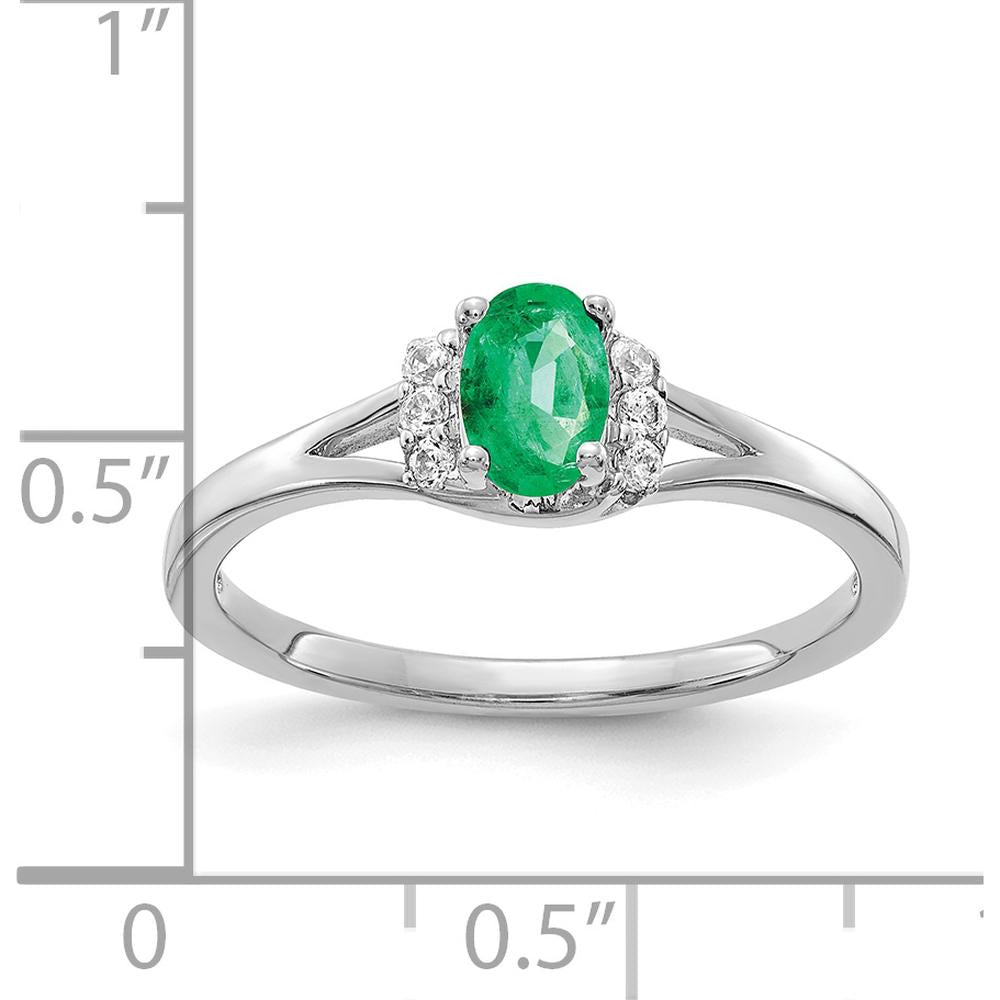 10K White Gold Oval Emerald and Round Diamond Ring - 0.42 Carat Total Emerald Weight, 0.07 Carat Total Diamond Weight by 0