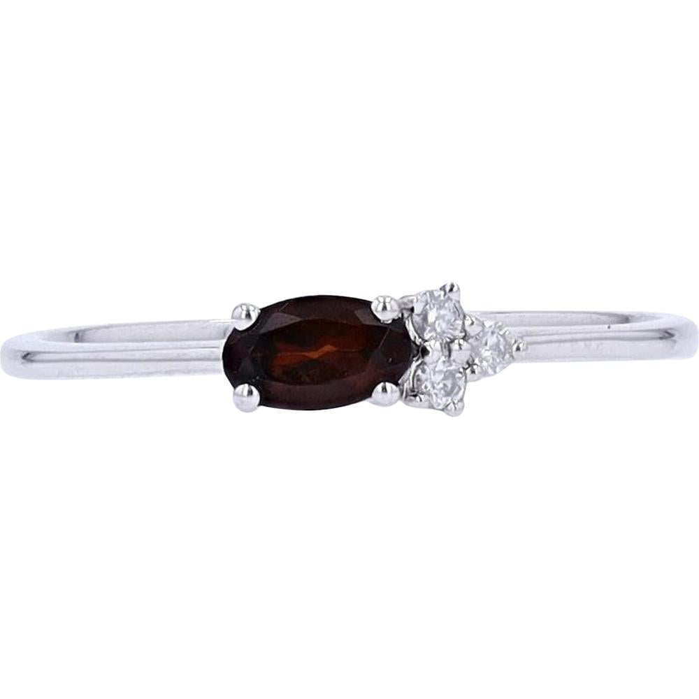 10K White Gold Oval Garnet Ring with Diamond Accents - 0.04 Carat Total Diamond Weight