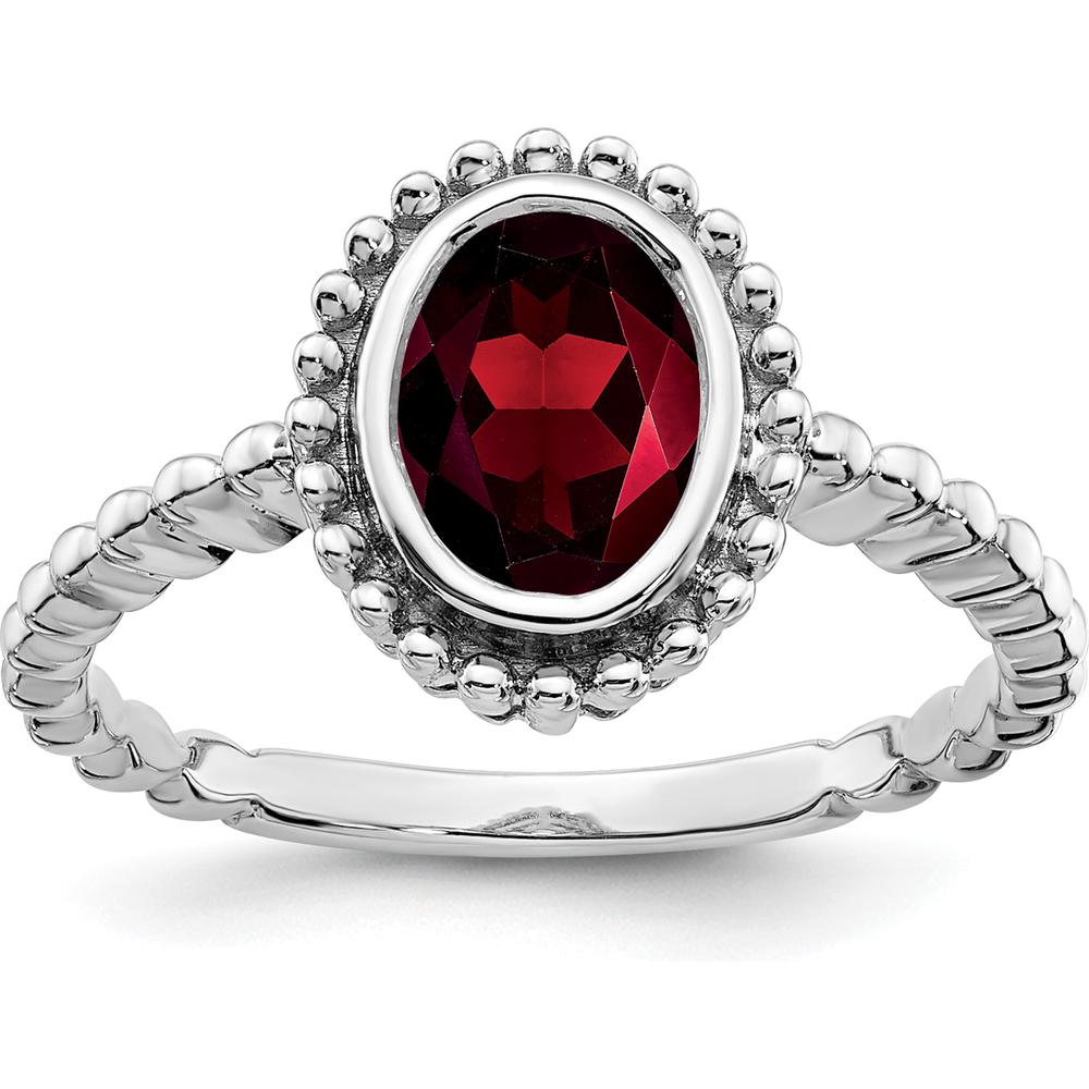 10K White Gold Oval Garnet Ring with Polished Finish and Rhodium Plating - 1 Carat Garnet by 0