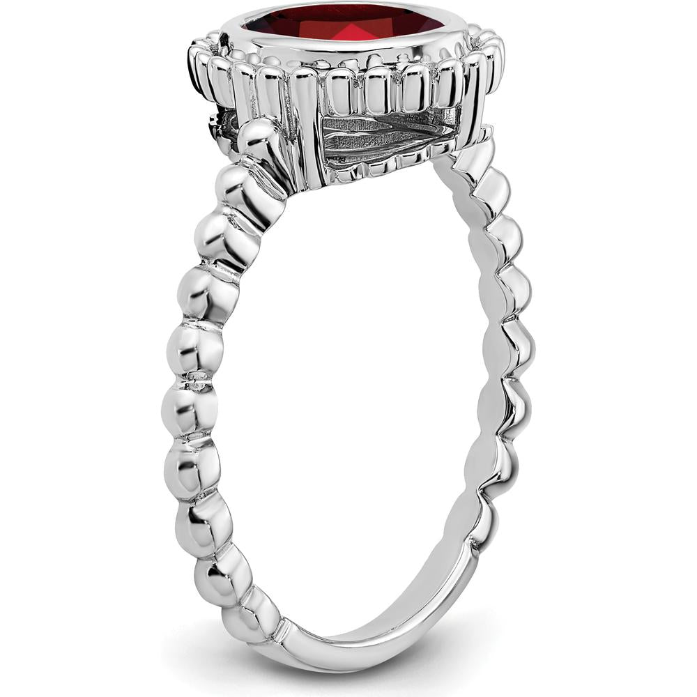 10K White Gold Oval Garnet Ring with Polished Finish and Rhodium Plating - 1 Carat Garnet by 0