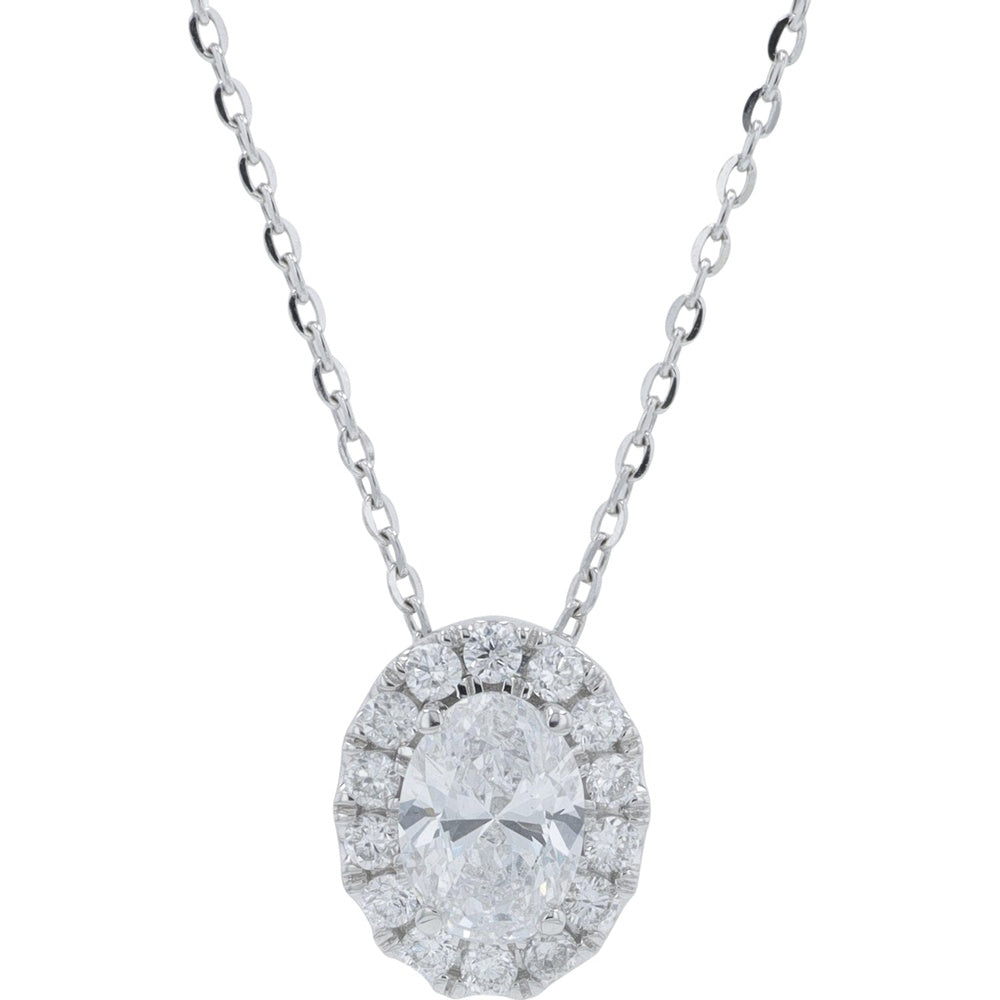 10K White Gold Oval Halo Pendant with Lab-Grown Diamonds - 0.50 Carat Total Diamond Weight