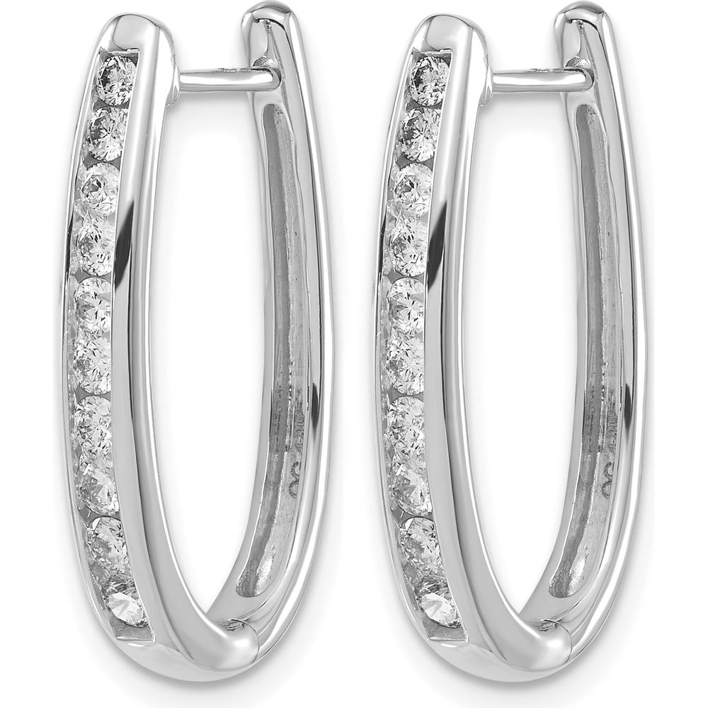 10K White Gold Oval Hinged Hoop Earrings with 0.25 Carat Total Diamond Weight by Oro Pregiato